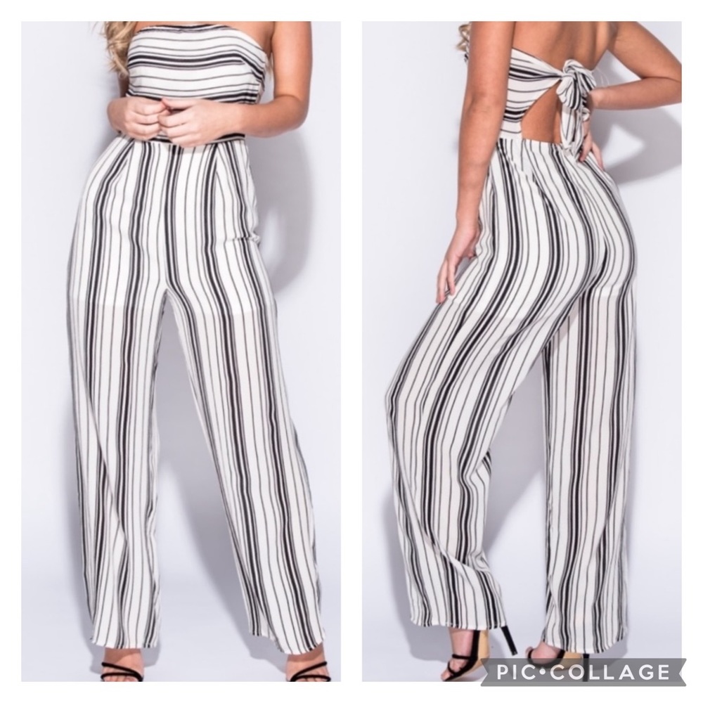 Striped jumpsuit with Cut Out Back